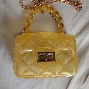 Vintage Yellow Quilted Jelly Handbag With Detachable Chain Strap